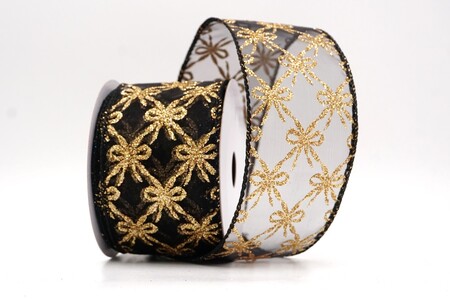 Black Glitter Tied Bow Pattern Wired Ribbon_KW0460GC-53-53